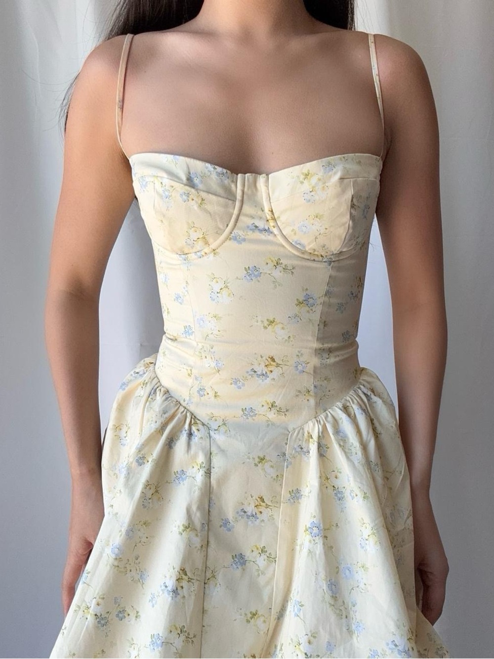 House of CB SAMARIA Lemon Floral Print Cotton Corset Mini Dress - Picture 3 of 4